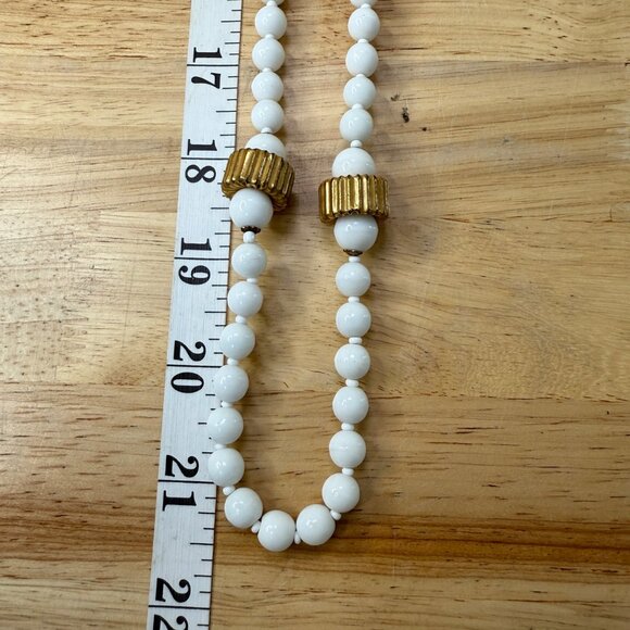 Miriam Haskell Vintage Milk Glass Bead Necklace With Gold-Tone Accents - Picture 15 of 16